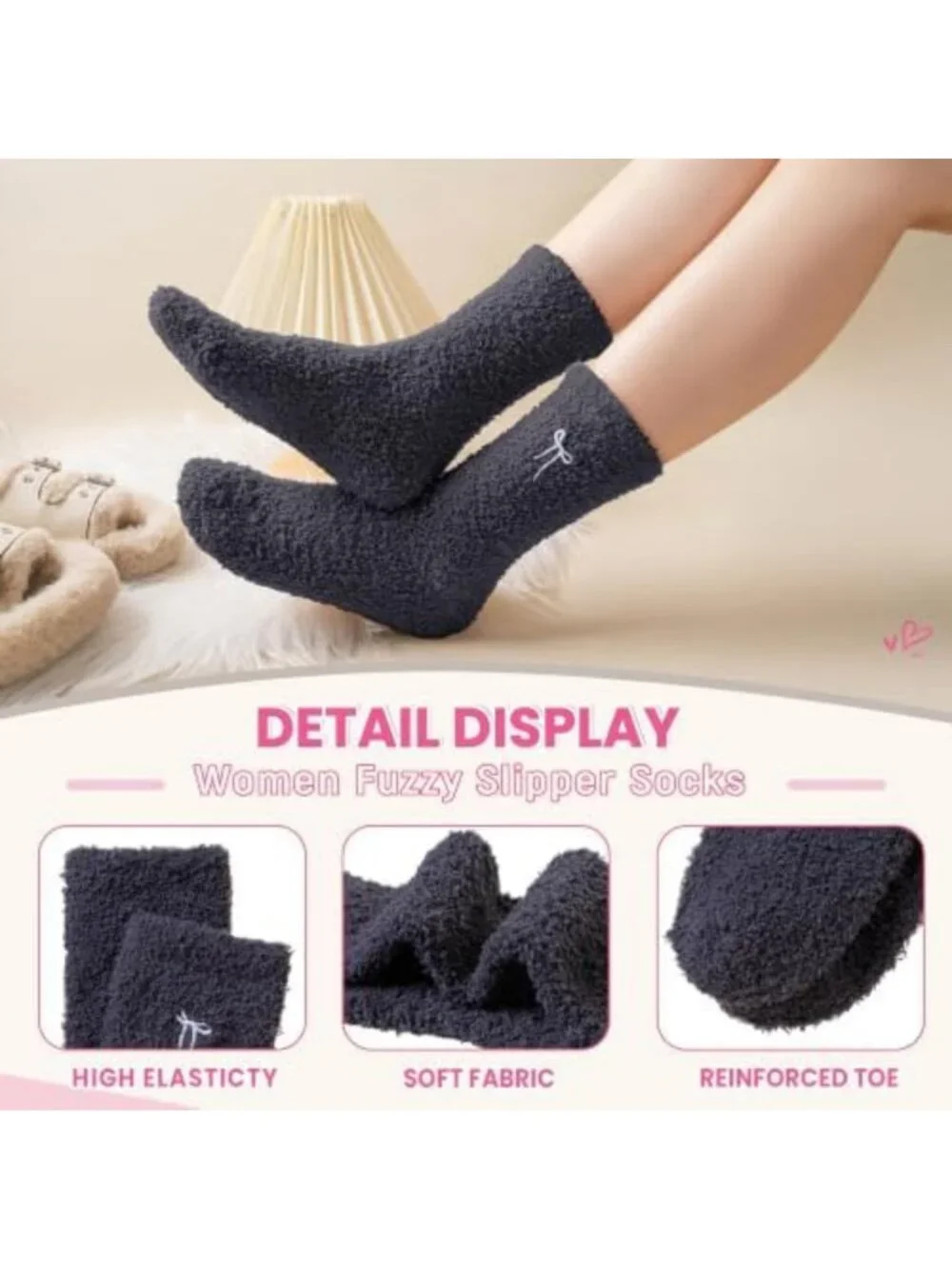 Cozy Fuzzy Winter Socks for Women - Warm Plush Slipper Crew - 5 Pairs